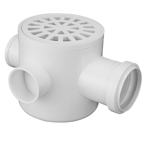 CAIXA SIFONADA REDONDA BRANCA COM TRÊS ENTRADAS