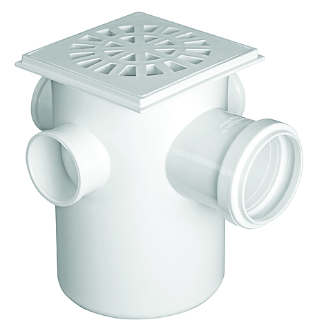 CAIXA SIFONADA QUADRADA BRANCA COM TRÊS ENTRADAS