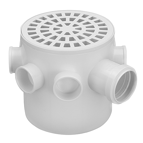 CAIXA SIFONADA REDONDA BRANCA COM SETE ENTRADAS