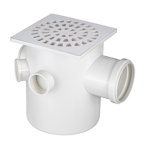 CAIXA SIFONADA QUADRADA BRANCA COM CINCO ENTRADAS