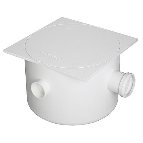 CAIXA SIFONADA QUADRADA COM TRÊS ENTRADAS TAMPA E PORTA TAMPA BRANCAS